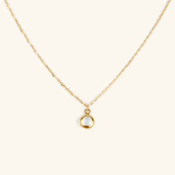 14k gold Birthstone Sphere Necklace White Quartz, front view – Foundry Jewelry