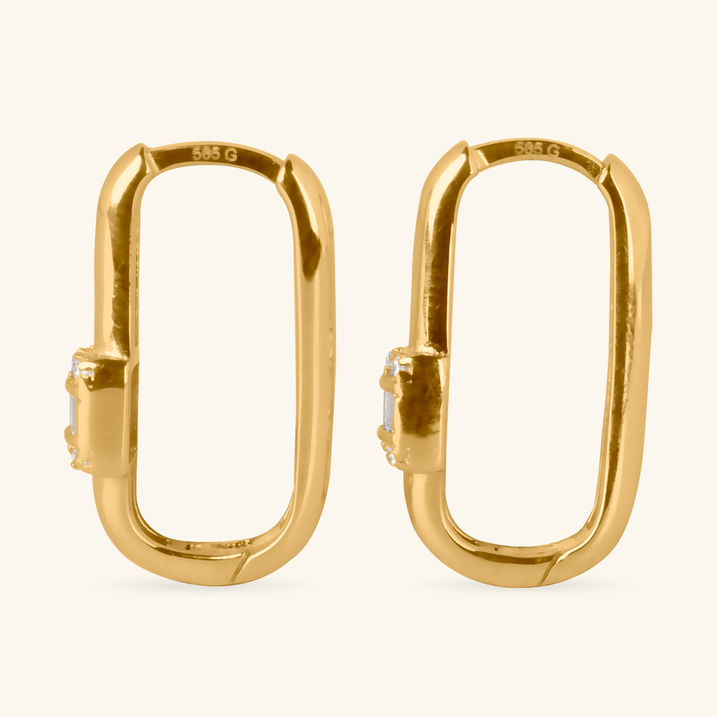Close-up of saddle back on Block Large U Hoops 14k gold – Foundry