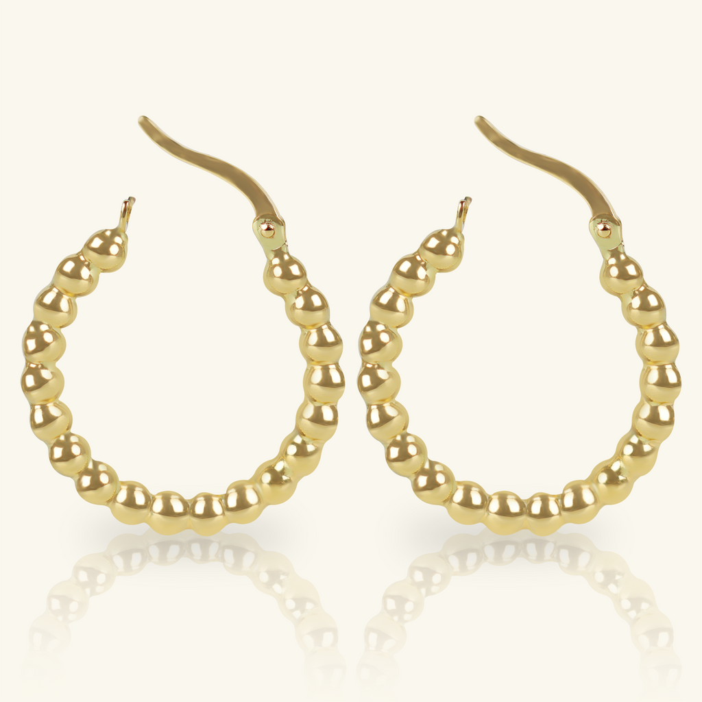 Close-up of latch back on Bold Sphere Hoops 14k gold – Foundry