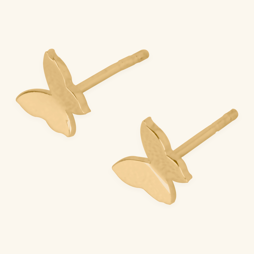 Close-up of push back post lock on Butterfly Studs 14k gold – Foundry