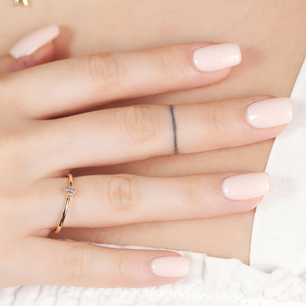 Celestial Stacker Ring 14k gold stacked on model finger – Foundry