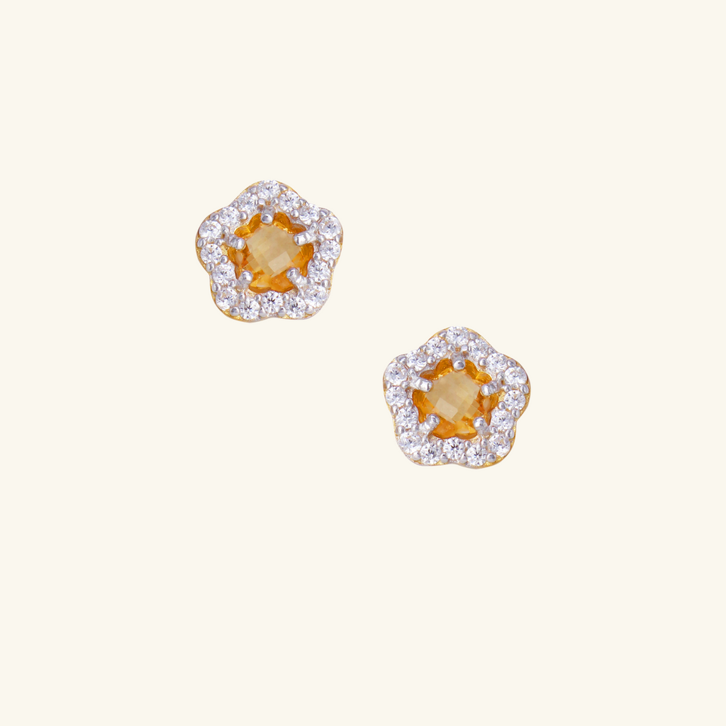 18k gold Citrine Flower Studs, front view – Foundry Jewelry