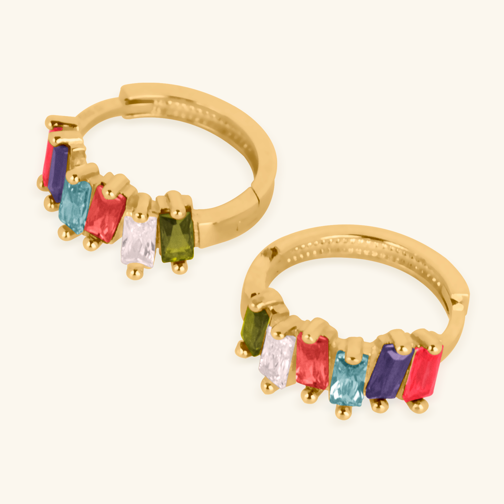 Close-up of saddle back on Colored Cluster Baguette Hoops 14k gold – Foundry