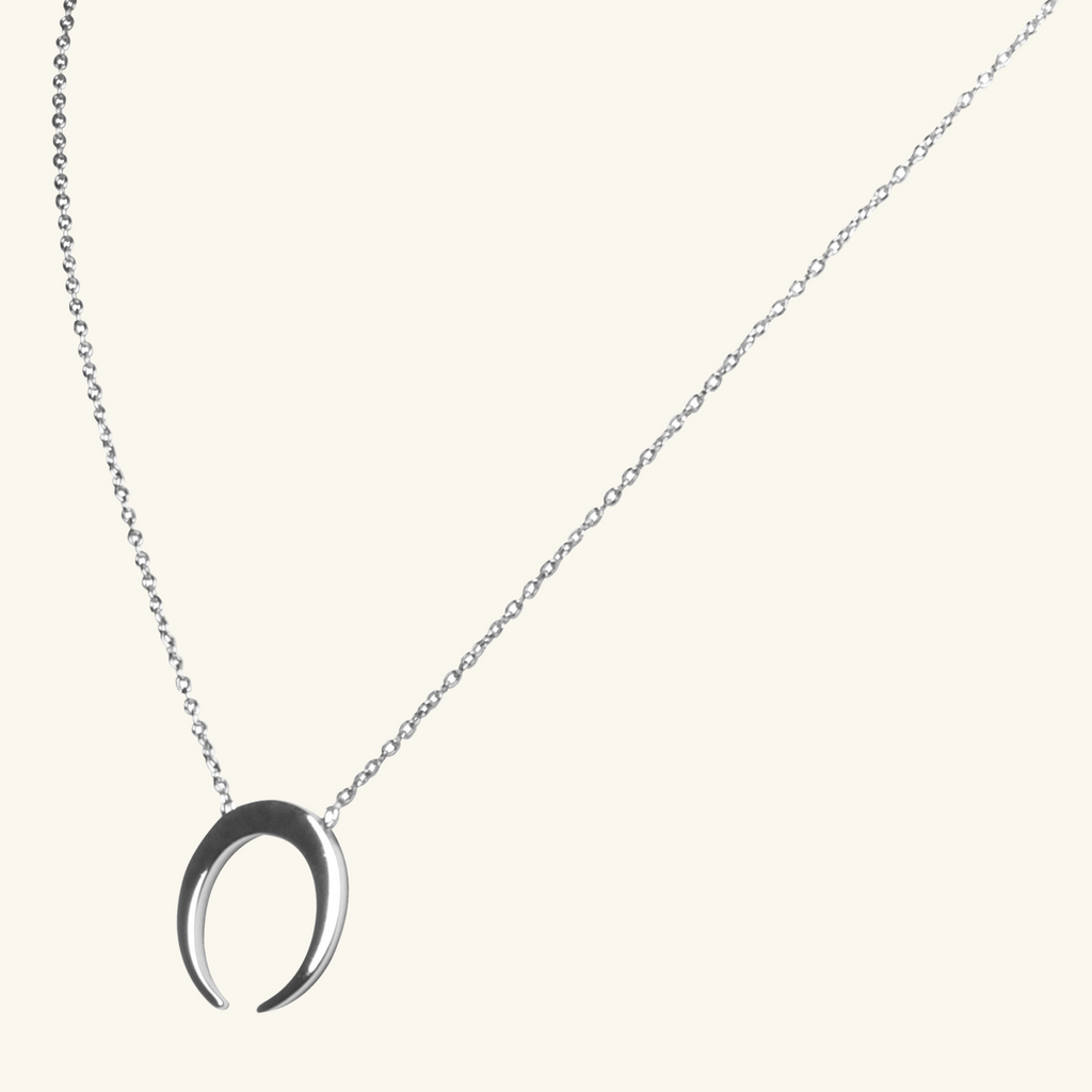 Sterling Silver Crescent Horn Necklace, side view – Foundry Jewelry