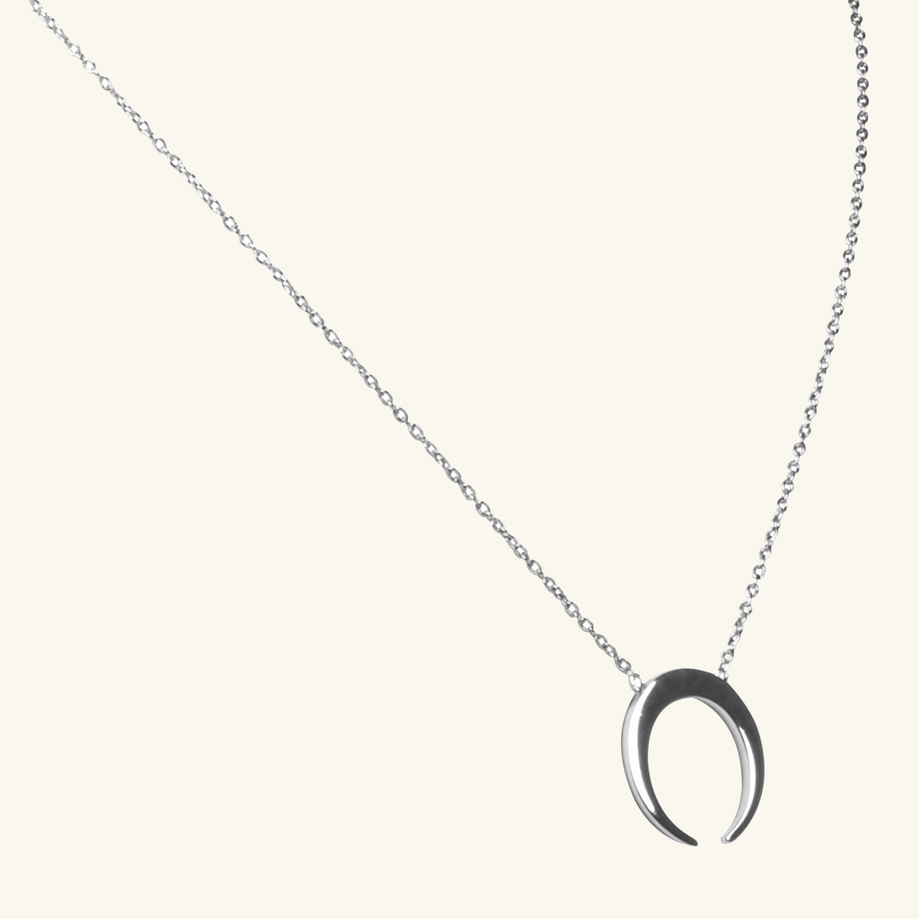Sterling Silver Crescent Horn Necklace, side view – Foundry Jewelry