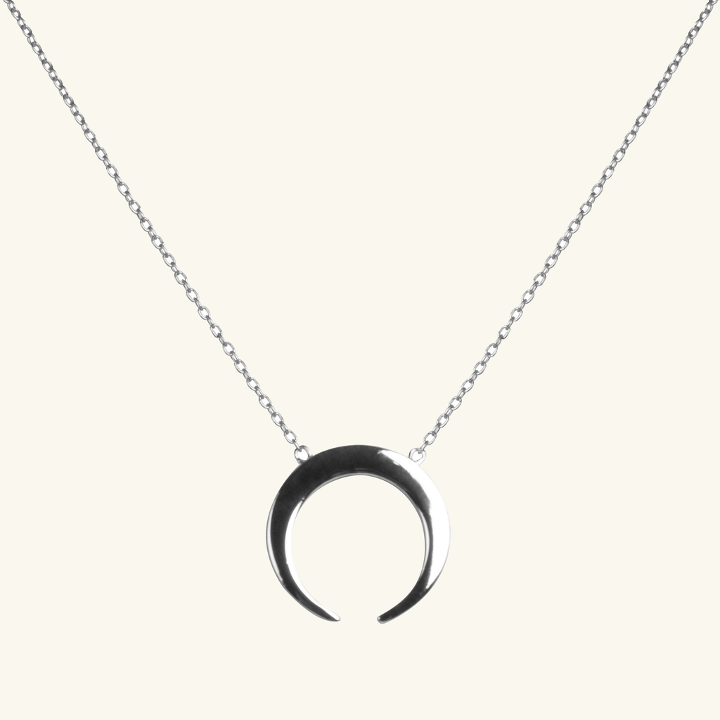 Sterling Silver Crescent Horn Necklace, front view – Foundry Jewelry
