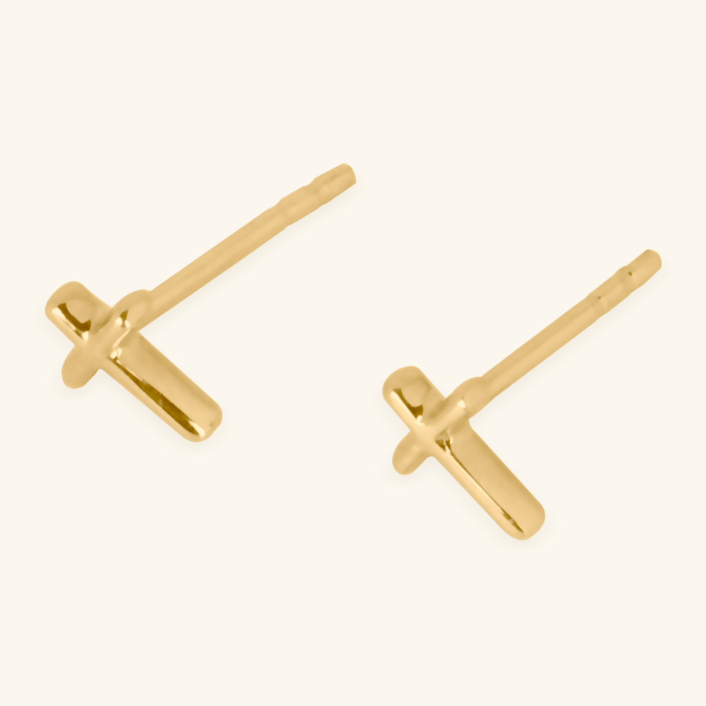 Close-up of push back post lock on Cross Studs 14k gold – Foundry