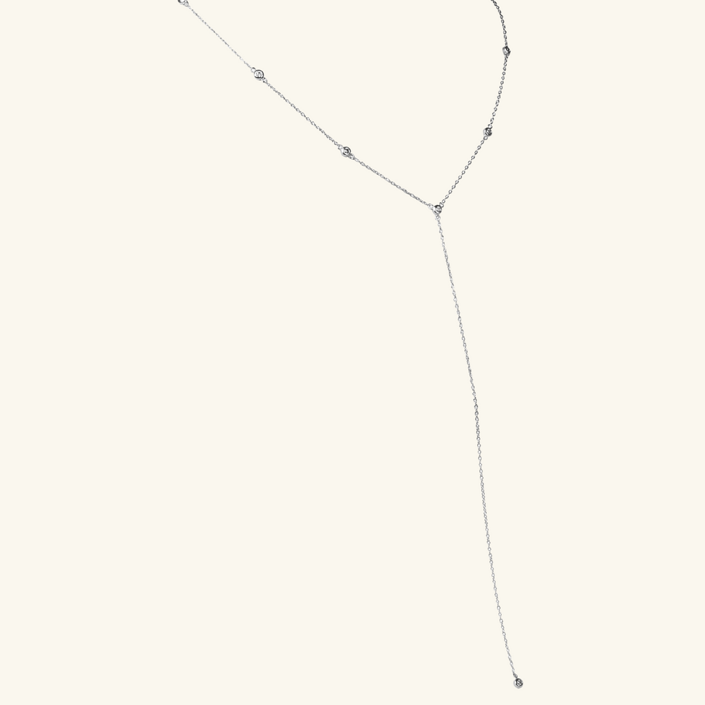 Sterling Silver Cystal Y Chain Necklace, side view – Foundry Jewelry