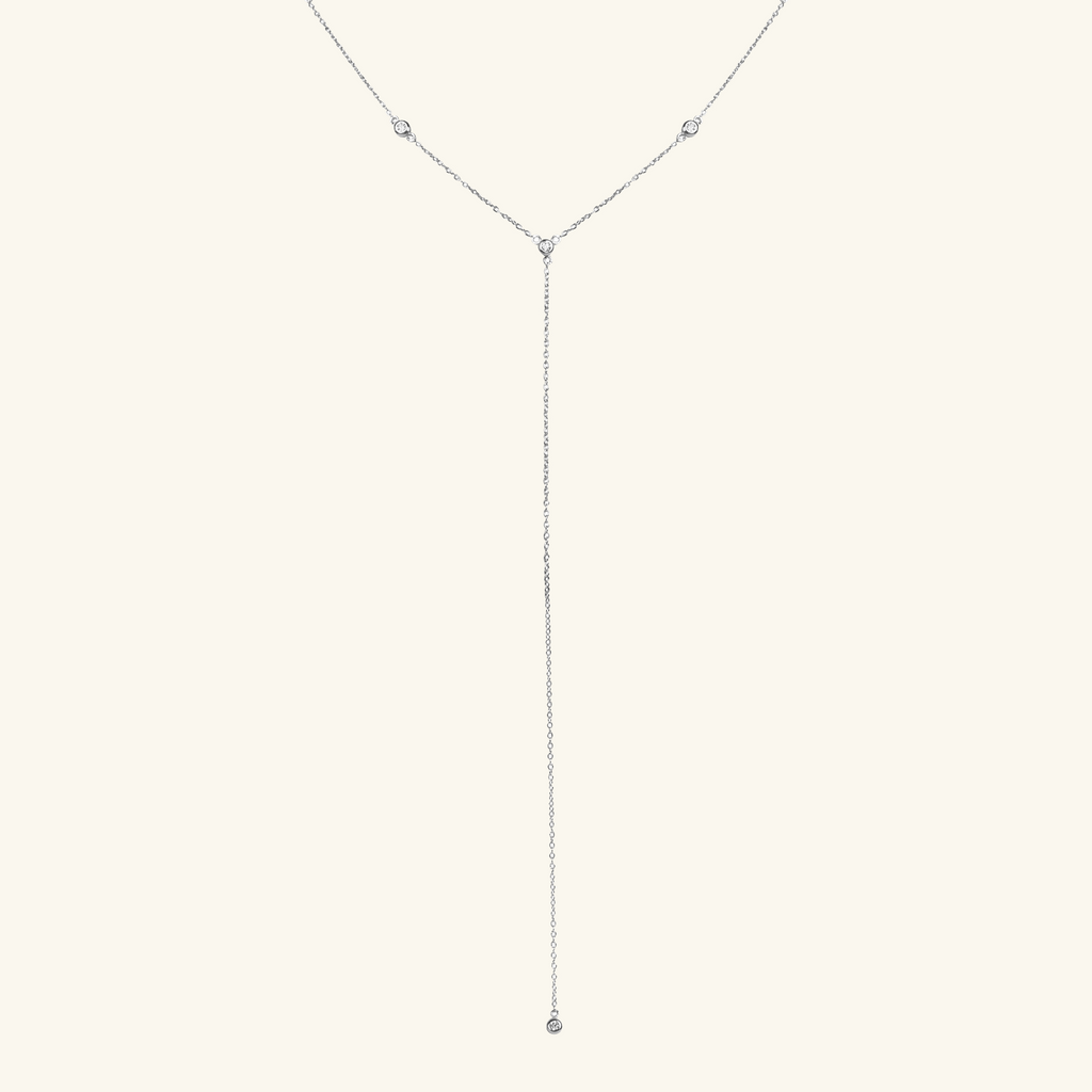 Sterling Silver Cystal Y Chain Necklace, front view – Foundry Jewelry