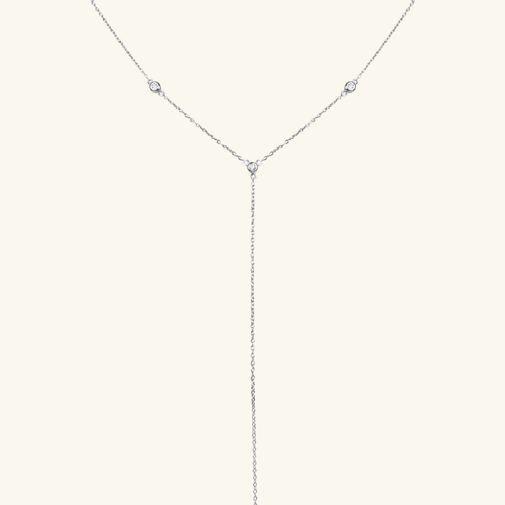 Sterling Silver Cystal Y Chain Necklace, front view – Foundry Jewelry