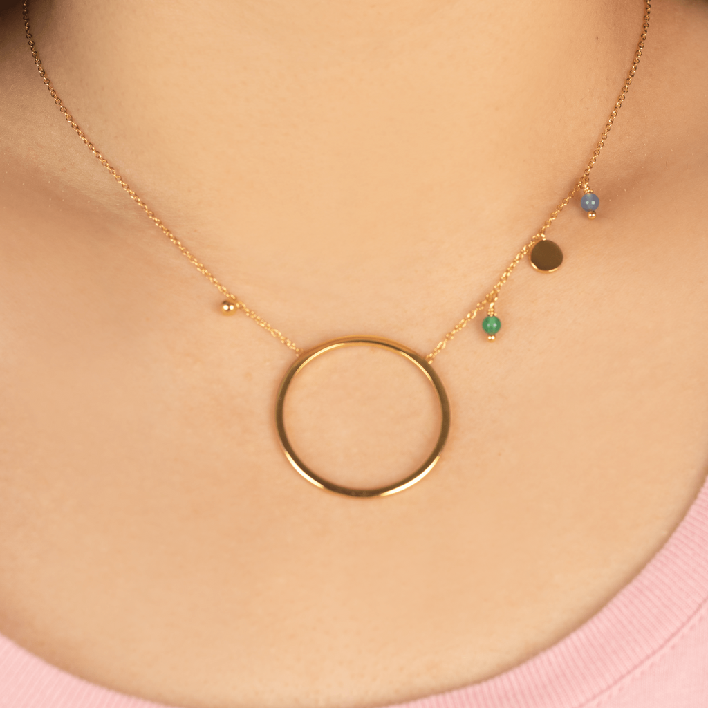 Daiane Necklace Gold Vermeil stacked on model neck – Foundry