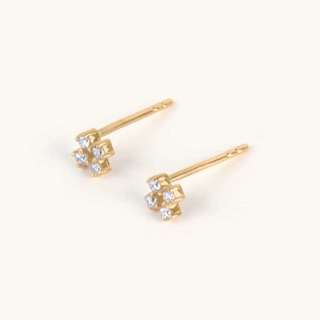Close-up of Diamond Celestial Studs 14k gold – Foundry