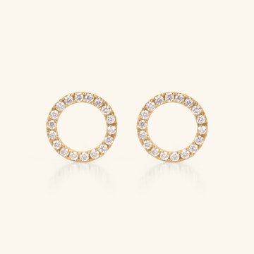 14k gold Diamond Halo Studs, front view – Foundry Jewelry