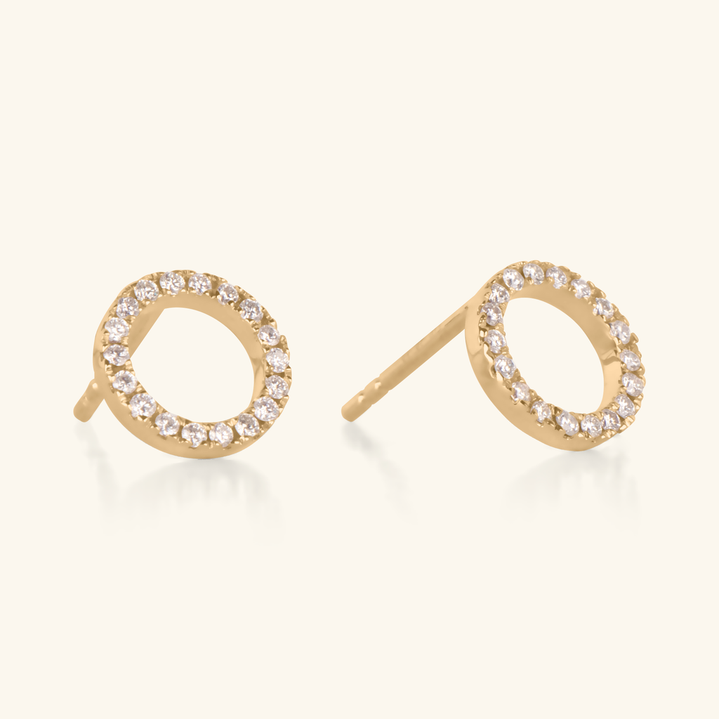 14k gold Diamond Halo Studs, front view – Foundry Jewelry
