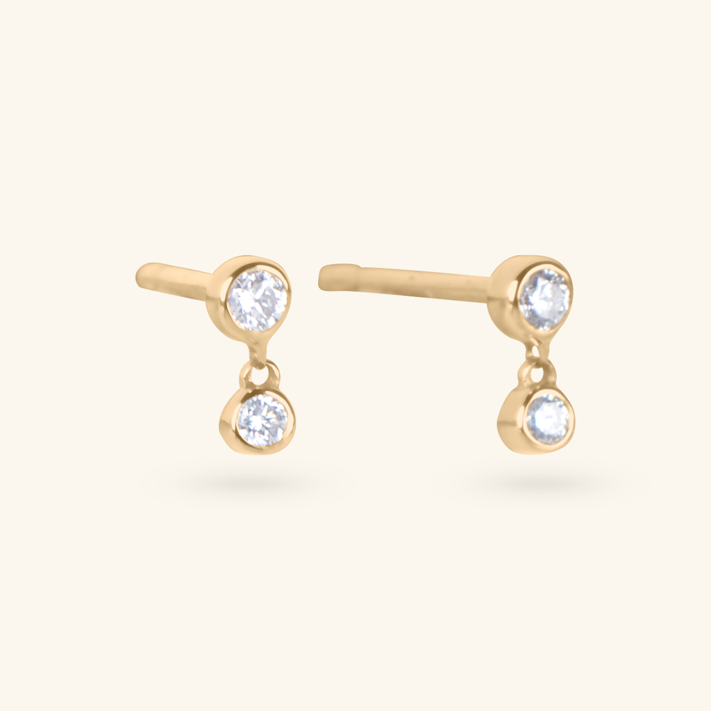 14k gold Diamond Station Studs, side view – Foundry Jewelry