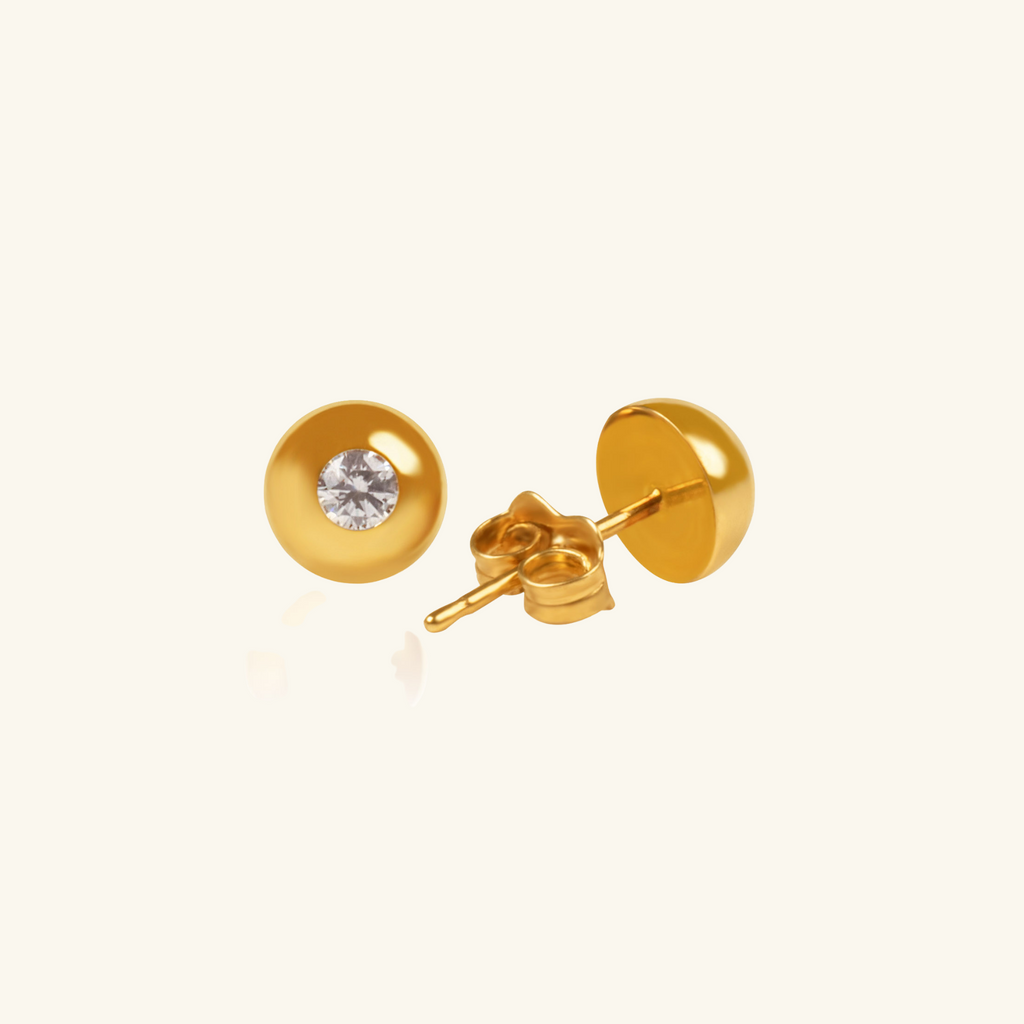 Close-up of Push back post lock clasp on Dome Stud Earrings 14k gold – Foundry
