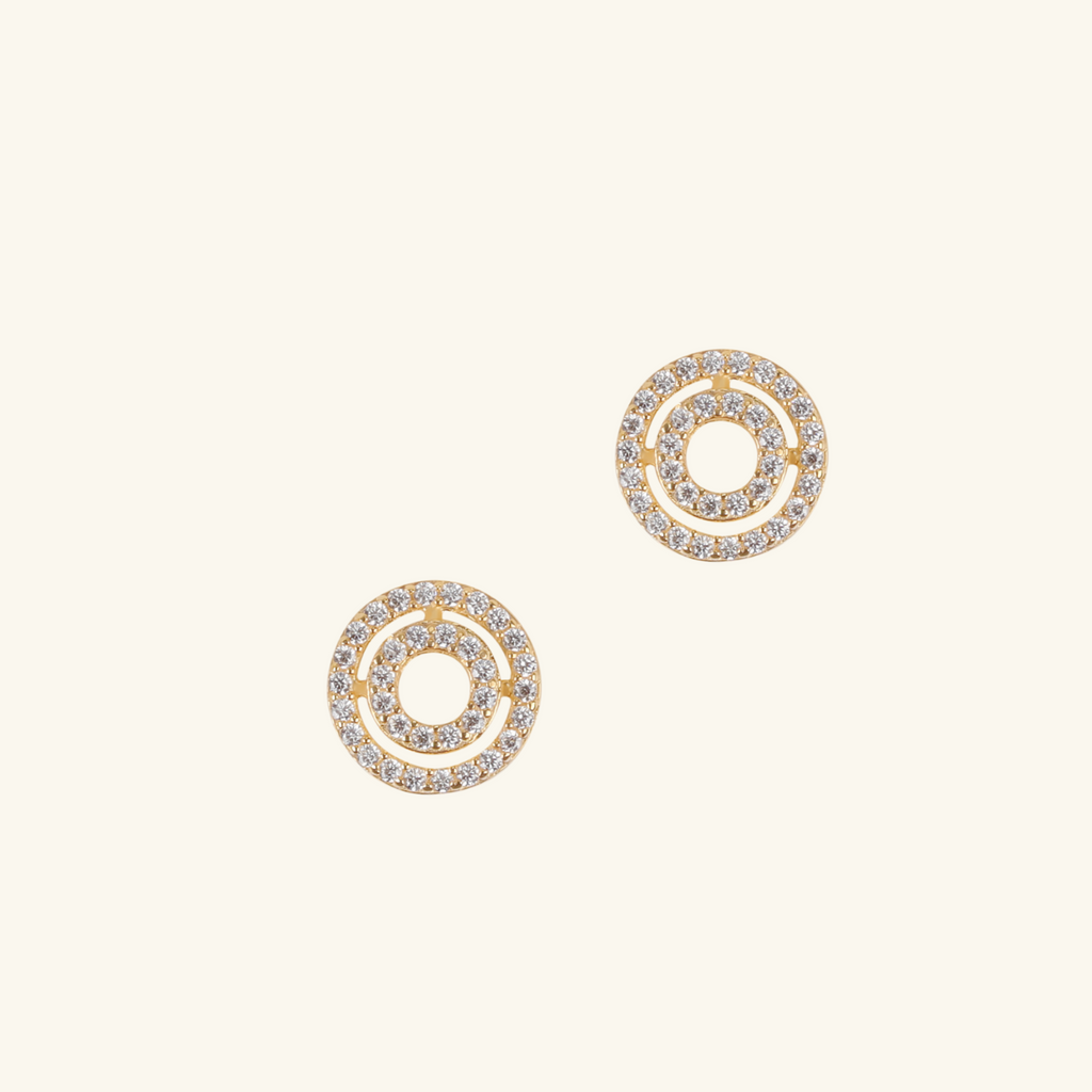 18k gold Double halo Studs, front view – Foundry Jewelry