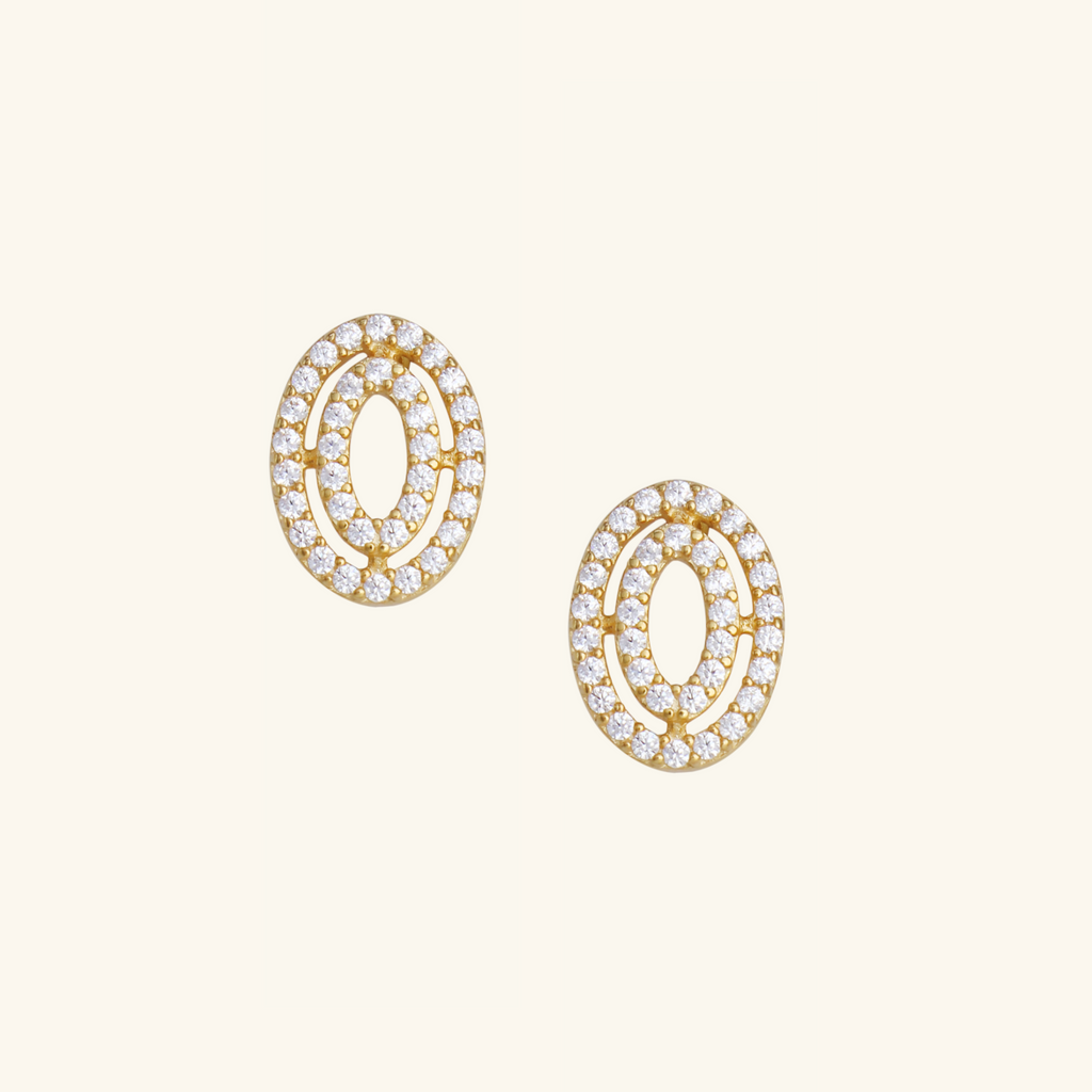 18k gold Double Oval Studs, front view – Foundry Jewelry