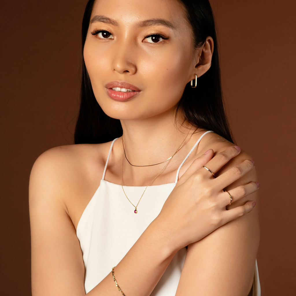 Duo Stacker Ring 14k gold stacked on model finger – Foundry