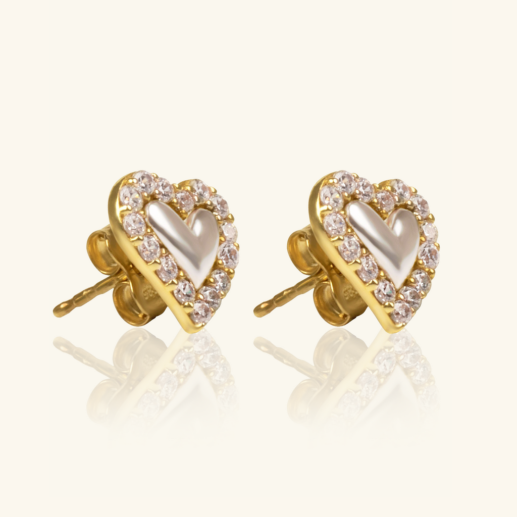 14k gold Elevated Heart Studs, side view – Foundry Jewelry
