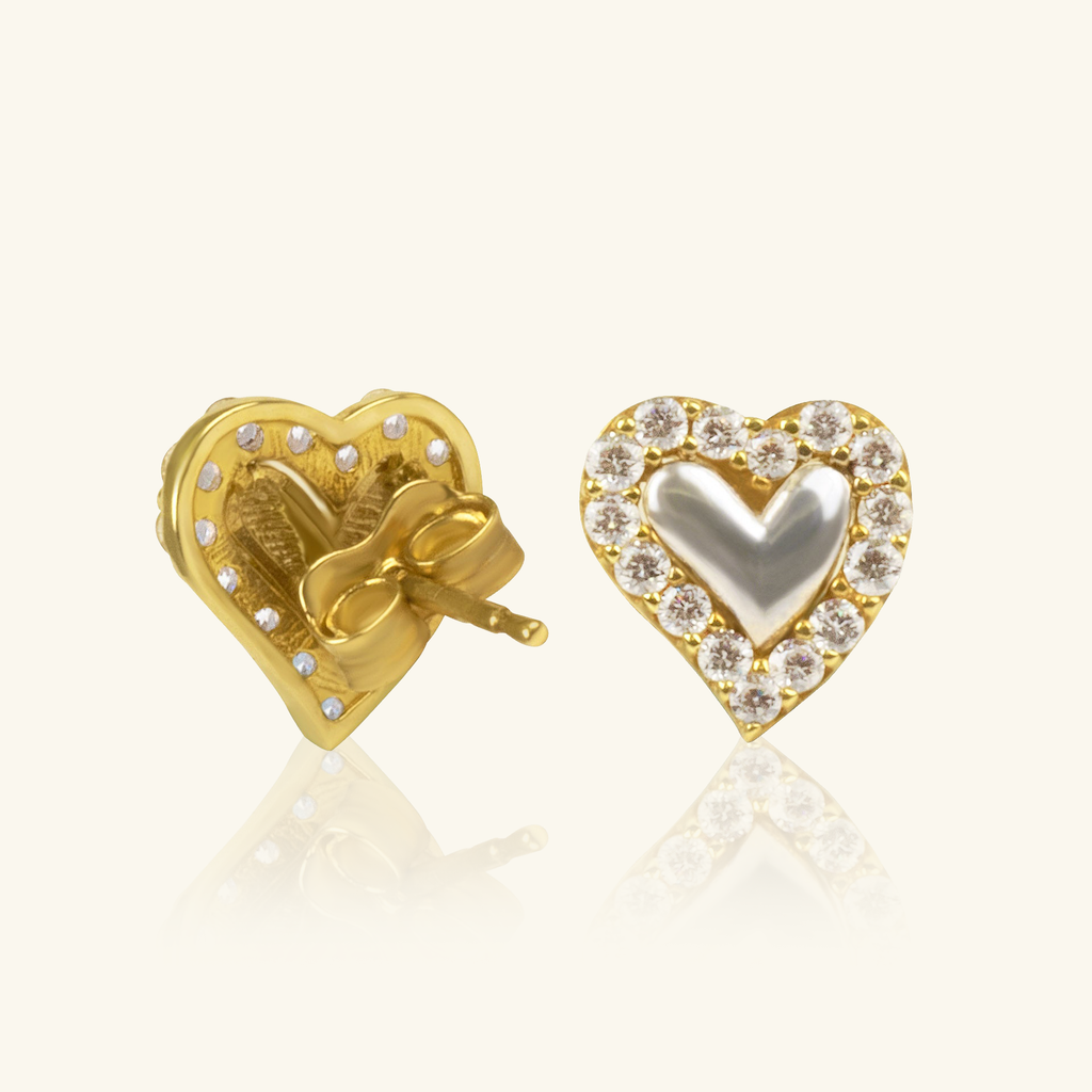 Close-up of Push back post lock clasp on Elevated Heart Studs 14k gold – Foundry