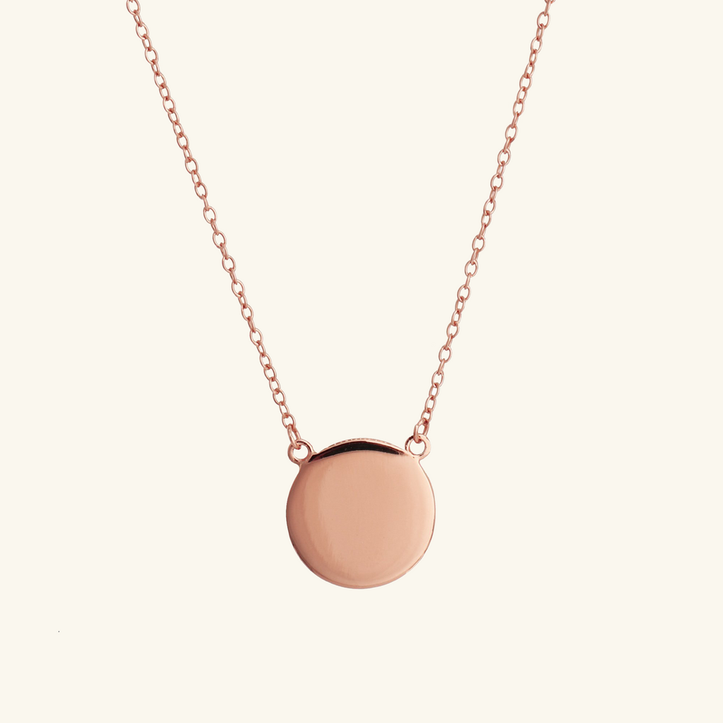 Rose Gold Vermeil Engravable Blank Disc Necklace, front view – Foundry Jewelry