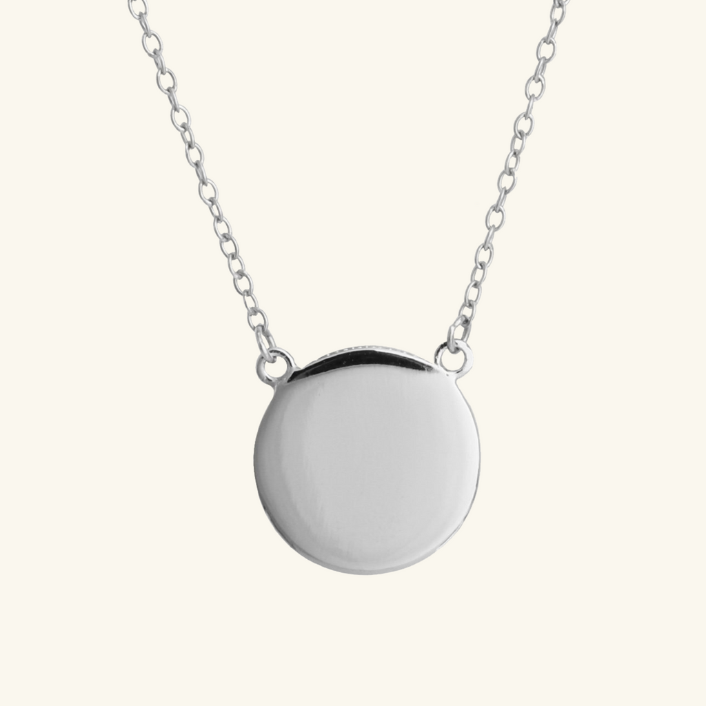Sterling Silver Engravable Blank Disc Necklace, front view – Foundry Jewelry