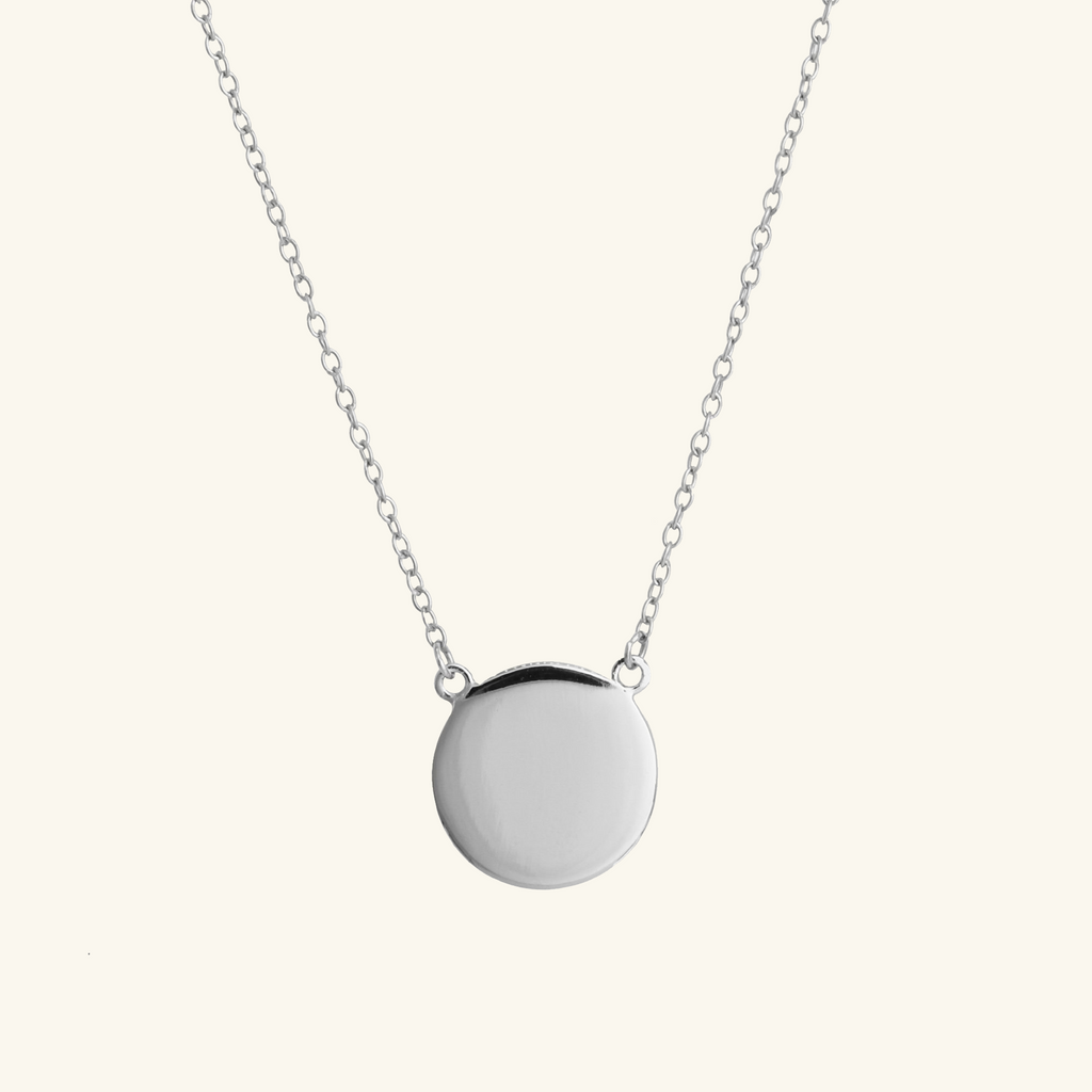 Sterling Silver Engravable Blank Disc Necklace, front view – Foundry Jewelry