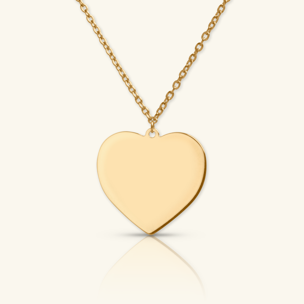 18k gold Engravable Heart Necklace, front view – Foundry Jewelry