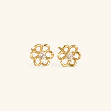 14k gold Flower Solo Studs, front view – Foundry Jewelry