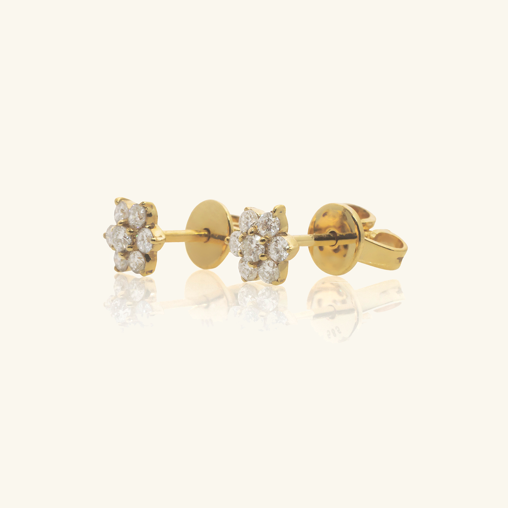 Close-up of push back post lock on Flower Studs 14k gold – Foundry