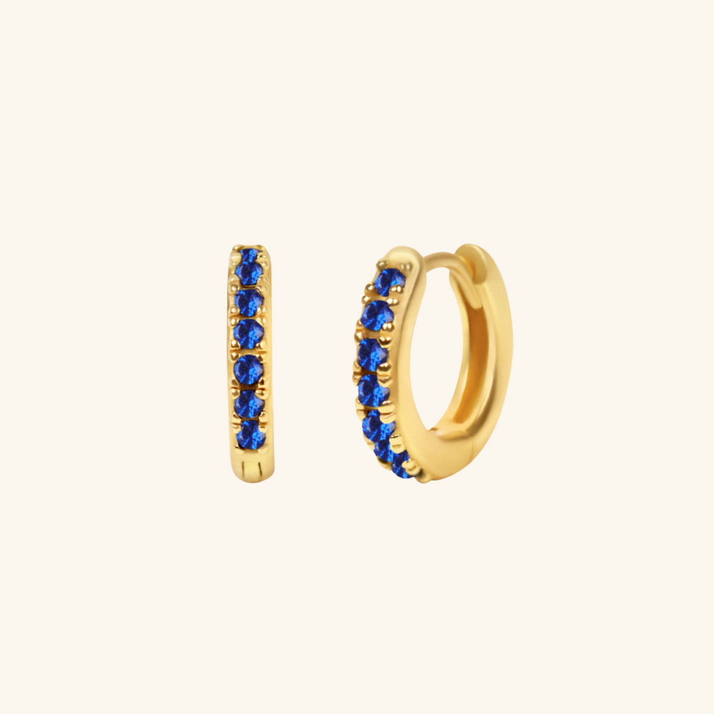 925 sterling silver Gemstone Blue mini Hoop Earrings, front view – Foundry Jewelry