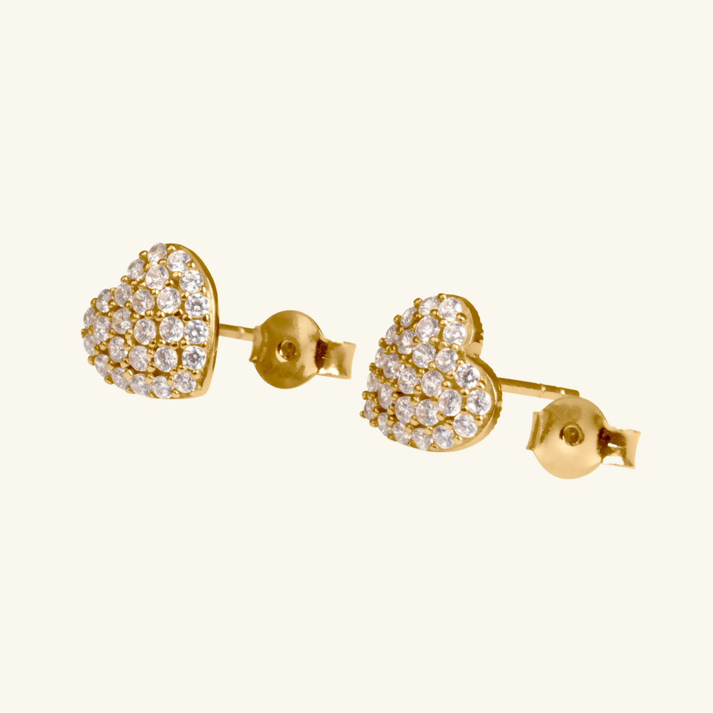 Close-up of push back post lock on Heart glow Studs 18k gold – Foundry