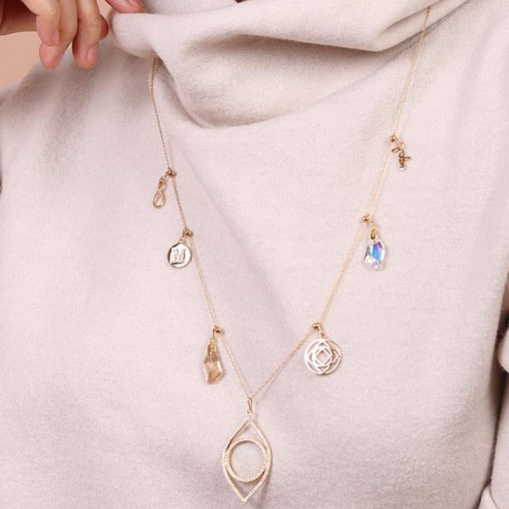 Infinity Long Chain Necklace Gold Vermeil stacked on model neck – Foundry