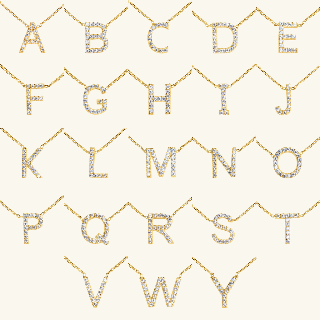 14k gold Letter Necklace, front view – Foundry Jewelry