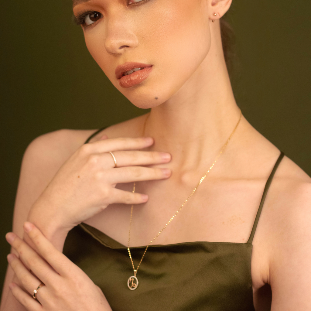 Long Chain Necklace 18k gold stacked on model neck – Foundry