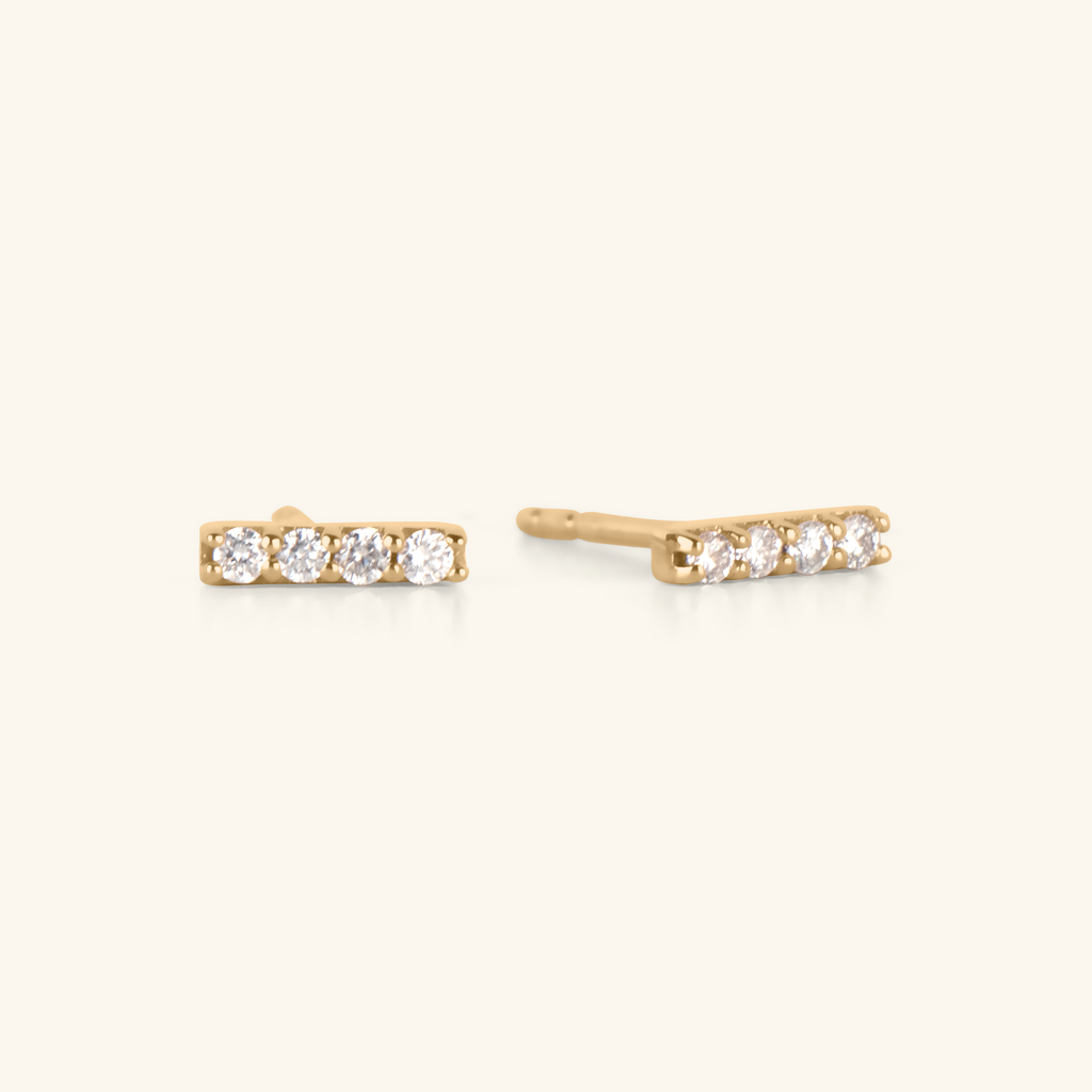 14k gold Long Diamond Bar Studs, front view – Foundry Jewelry