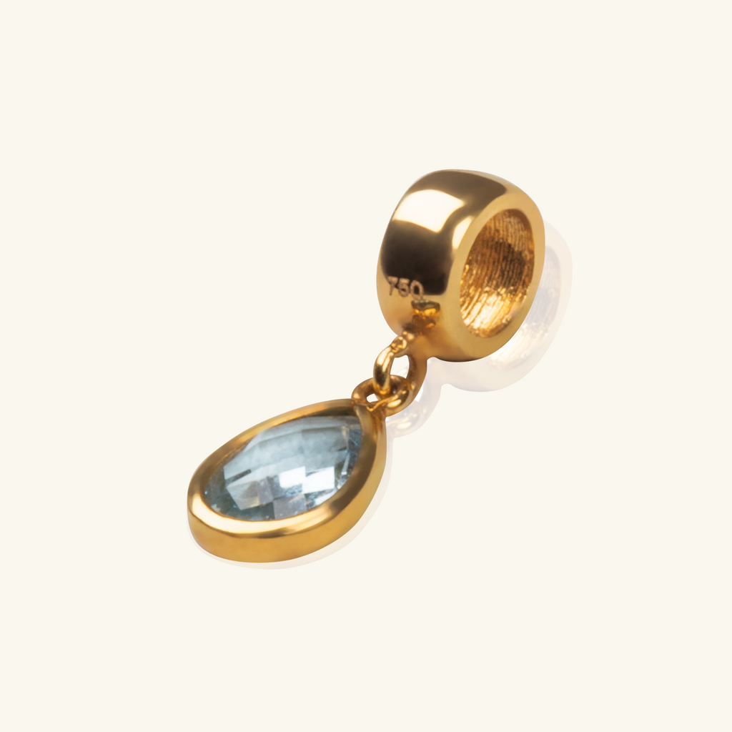 14k gold Mini Aquamarine Pear Charm, front view – Foundry Jewelry