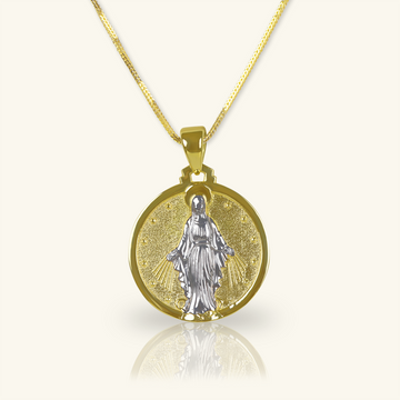 18k gold Miraculous Medal Pendant , front view – Foundry Jewelry