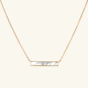 14k gold Mother of Pearl Bar Necklace, front view – Foundry Jewelry
