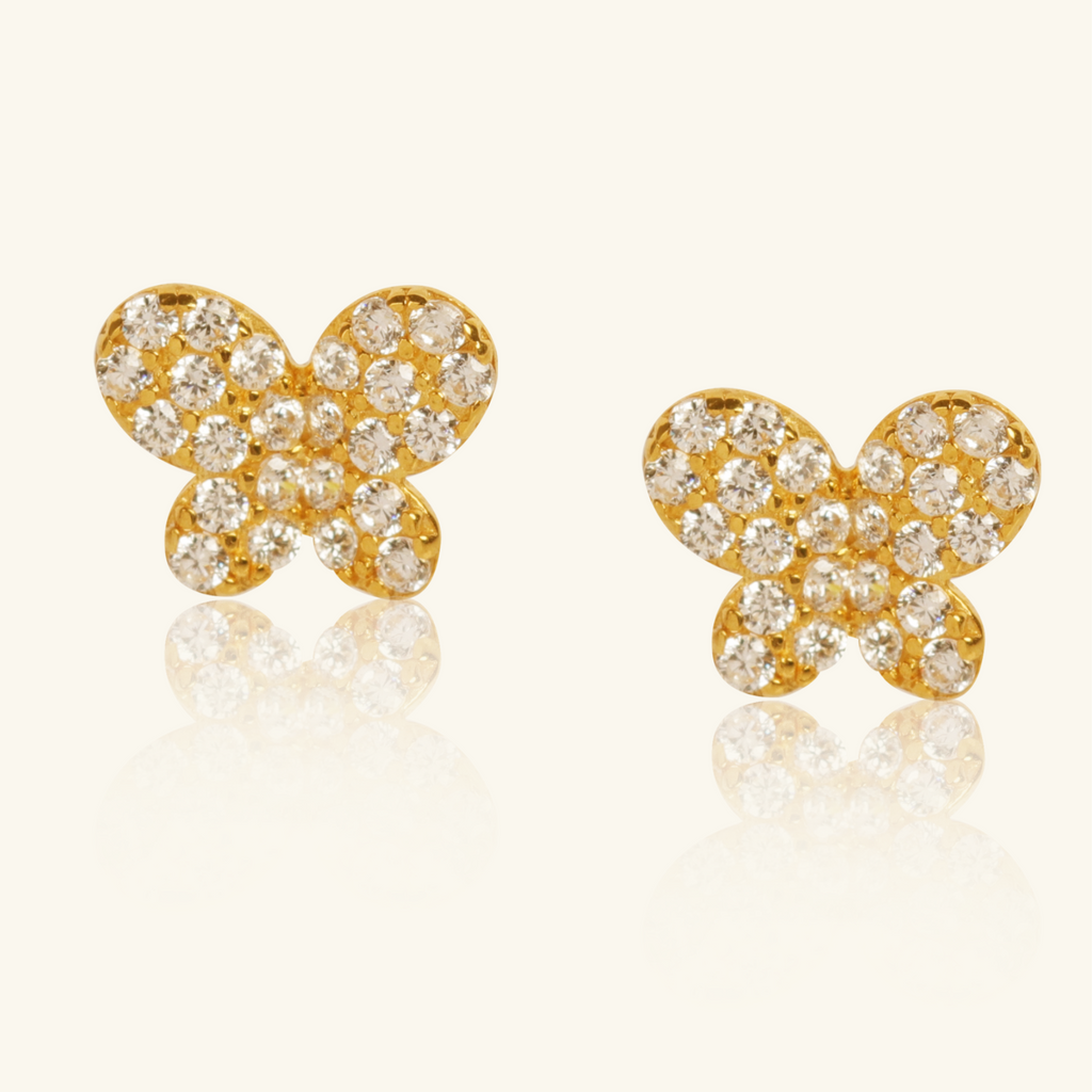 18k gold Pavé Butterfly Studs, front view – Foundry Jewelry