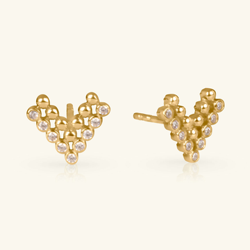 14k gold Pave Chevron Studs, front view – Foundry Jewelry