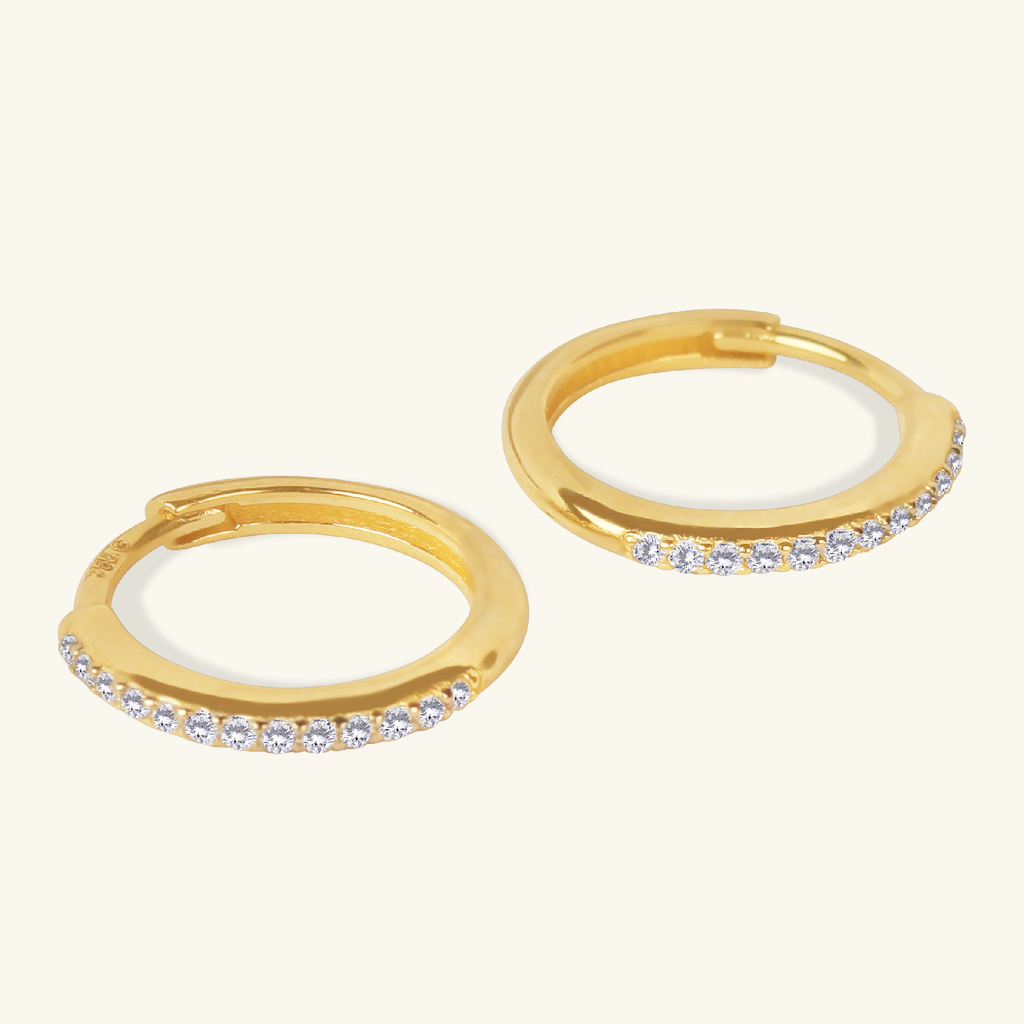 Close-up of saddle back on Pave Diamond Huggie Hoops 1k gold – Foundry