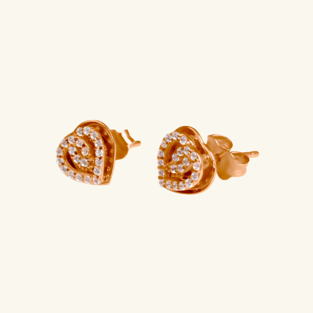 18k rose gold Pave Heart Loop Studs, side view – Foundry Jewelry