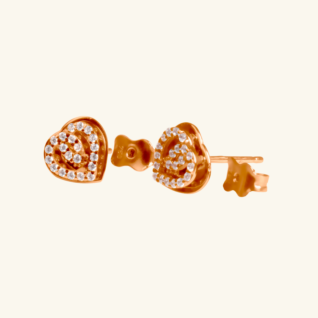 Close-up of push back post lock on Pave Heart loop Stud 18k rose gold – Foundry