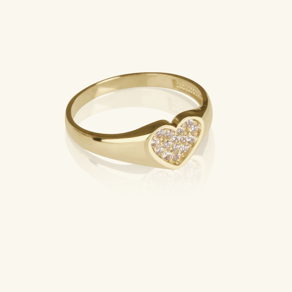 18k gold Pave Heart Signet Ring, front view – Foundry Jewelry