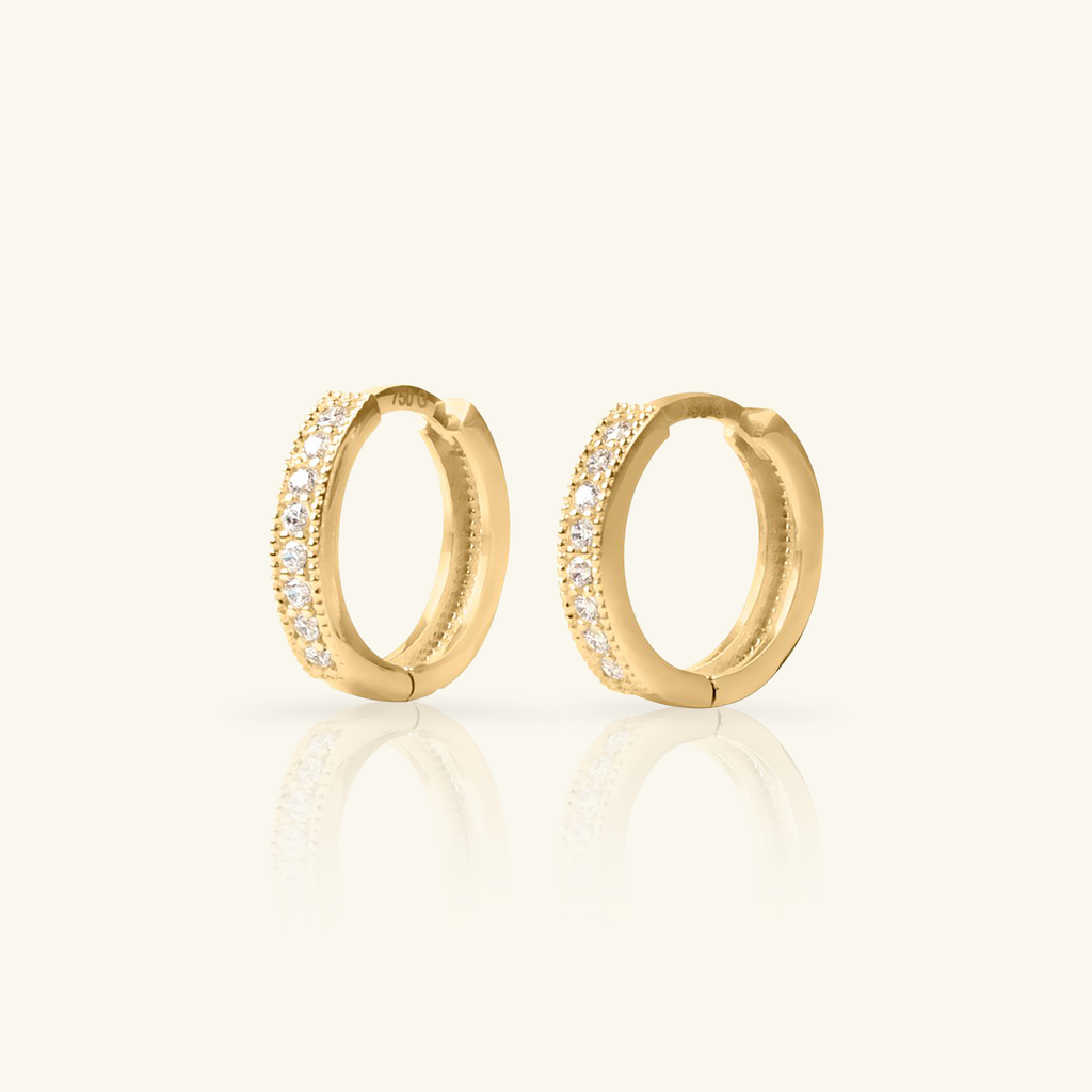 18k gold Pavé Mini Hoops, side view – Foundry Jewelry