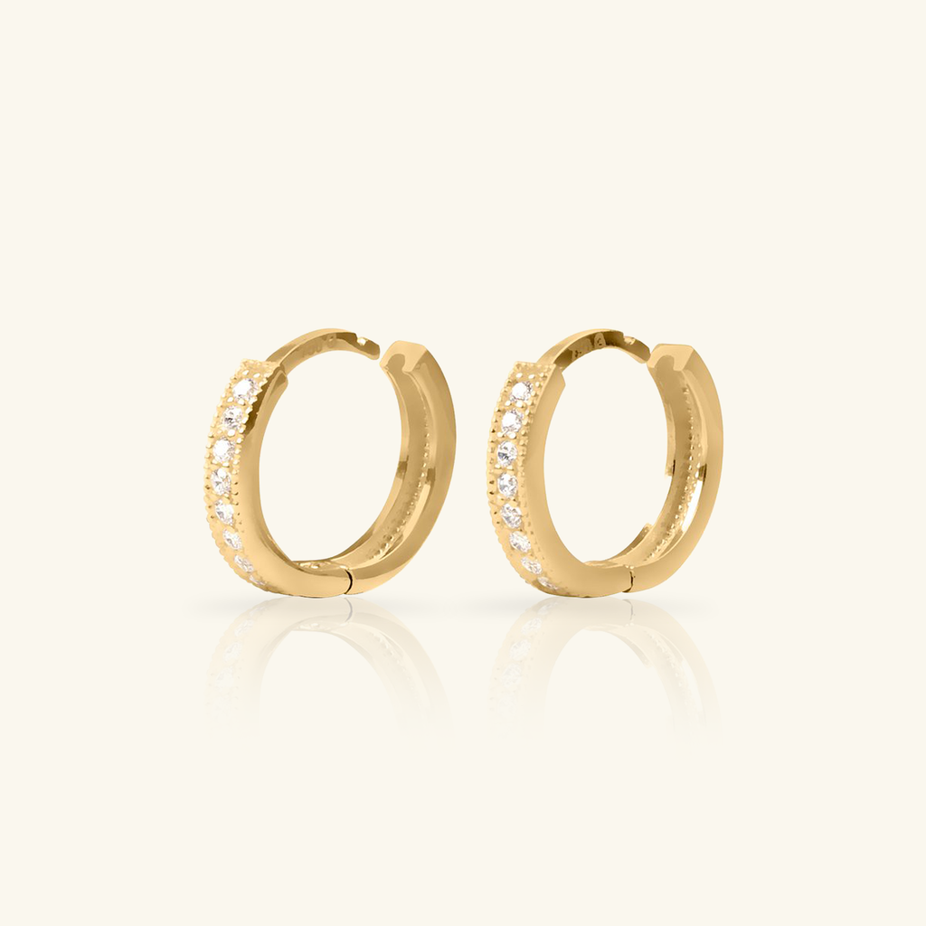 Close-up of latch back clasp on Pavé Mini Hoops 18k gold – Foundry