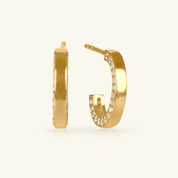 14k gold Pave Side Middy Hoops, front view – Foundry Jewelry
