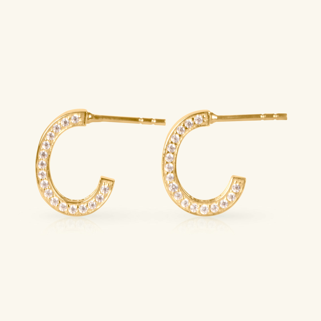 14k gold Pave Side Midi Hoops, side view – Foundry Jewelry